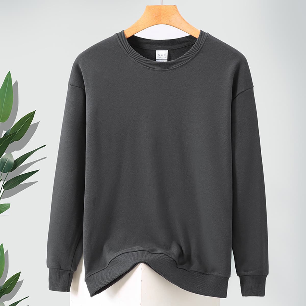 Осенний мужской большой махорчатый хлопчатобумажный свитер свободный пуловер с длинными рукавами и нижней рубашкой с диким...