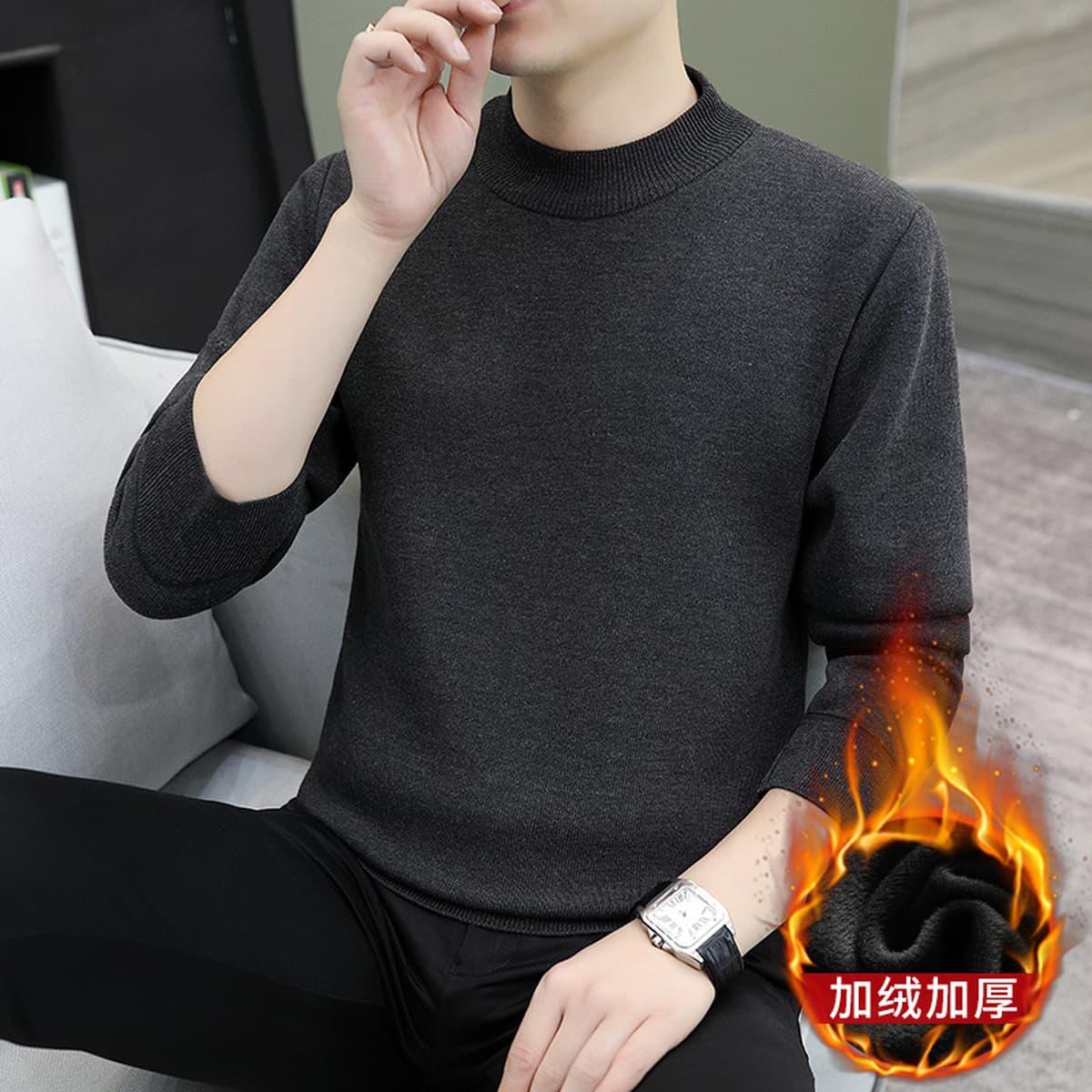 Мужской флисовый свитер с воротником-стойкой, цельный флисовый трикотаж, утолщенный для тепла, базовый слой трикотажной...