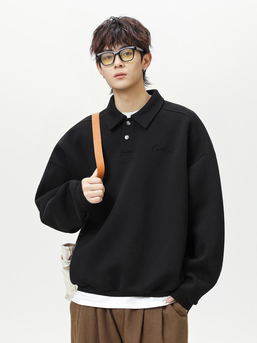 Толстовка с текстурированным лацканом силуэта, мужская осенняя новая ретро-пуловер с длинными рукавами и свободным...