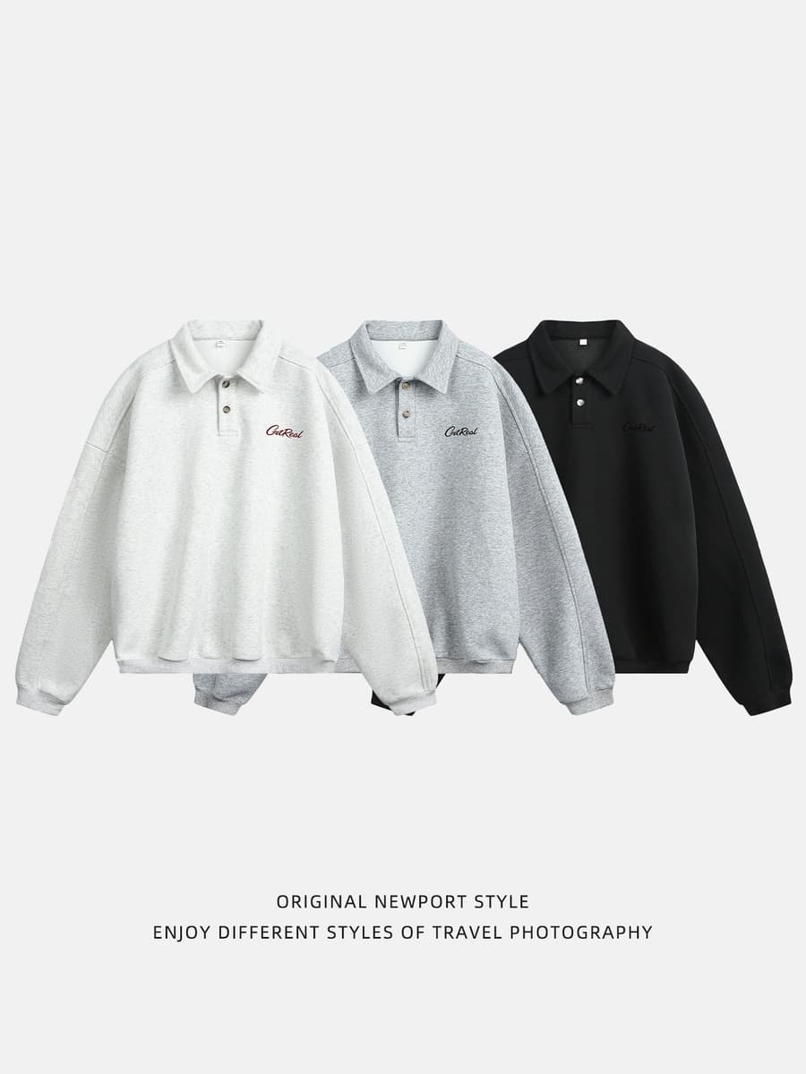 Толстовка с текстурированным лацканом силуэта, мужская осенняя новая ретро-пуловер с длинными рукавами и свободным...