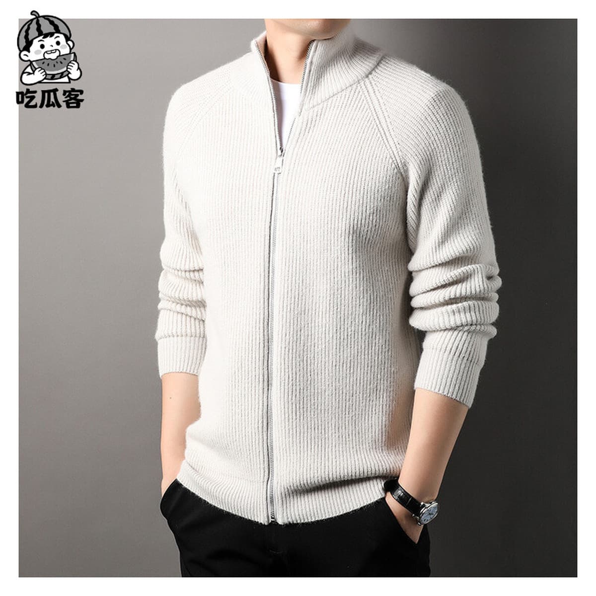 Прямая трансляция осенний и зимний свитер кардиган Мужское пальто для молодежи с полувысоким воротником длинный свитер...