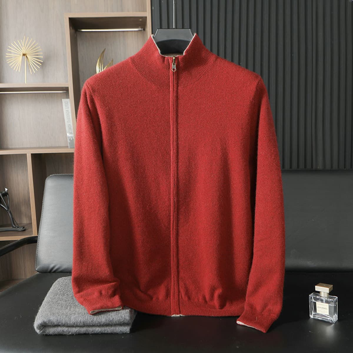 Двусторонний толстый кардиган на молнии с половинным воротником мужской 100% чистый горный кашемировый свитер свободный...