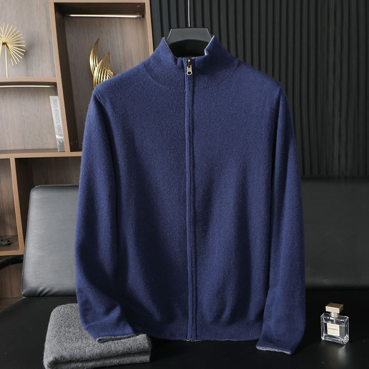 Двусторонний толстый кардиган на молнии с половинным воротником мужской 100% чистый горный кашемировый свитер свободный...