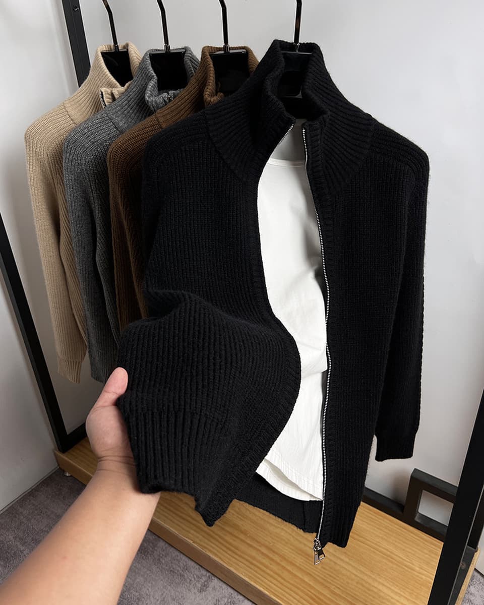 Двойная застежка на молнии кардиган с высоким вырезом мужской вязаный свитер осенний и зимний толстый свитер куртка мужская...