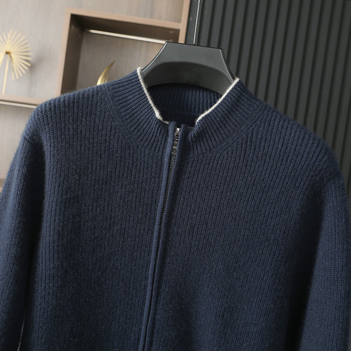 24 осенние и зимние новые кашемировые свитера мужские полувысокие воротники кардиган на молнии