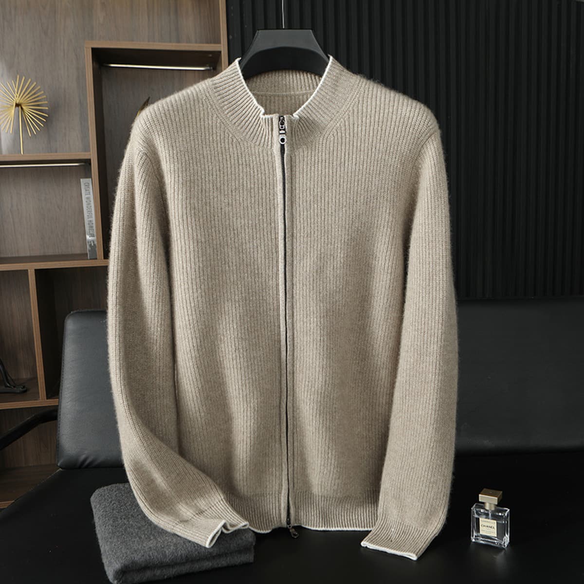 24 осенние и зимние новые кашемировые свитера мужские полувысокие воротники кардиган на молнии