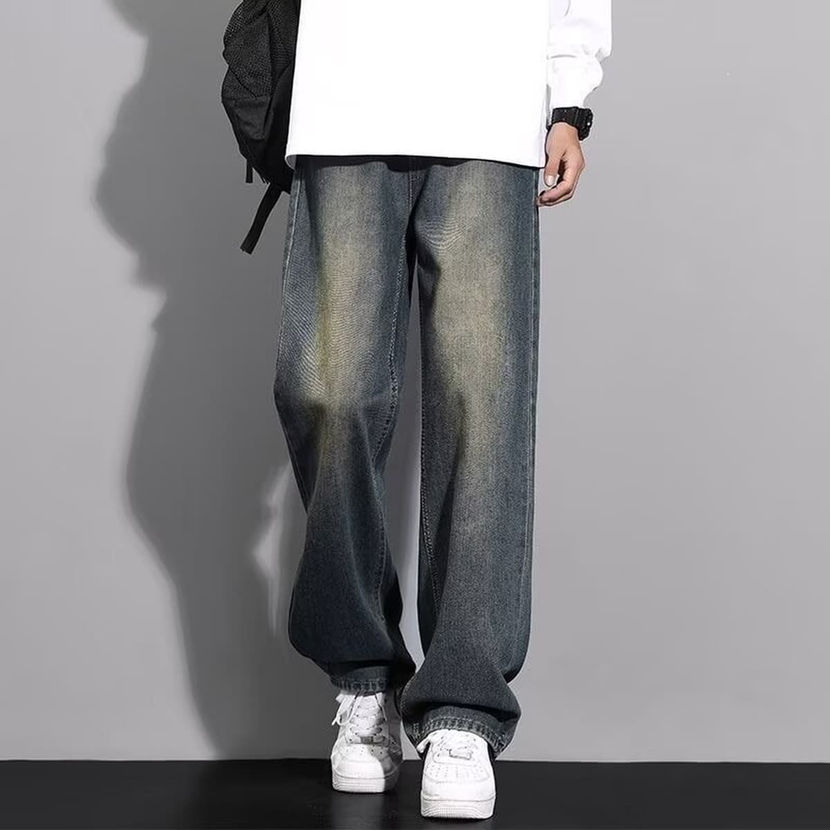 Американские ретро потертые джинсы, мужские свободные прямые широкие брюки, молодежные модные повседневные брюки для улицы