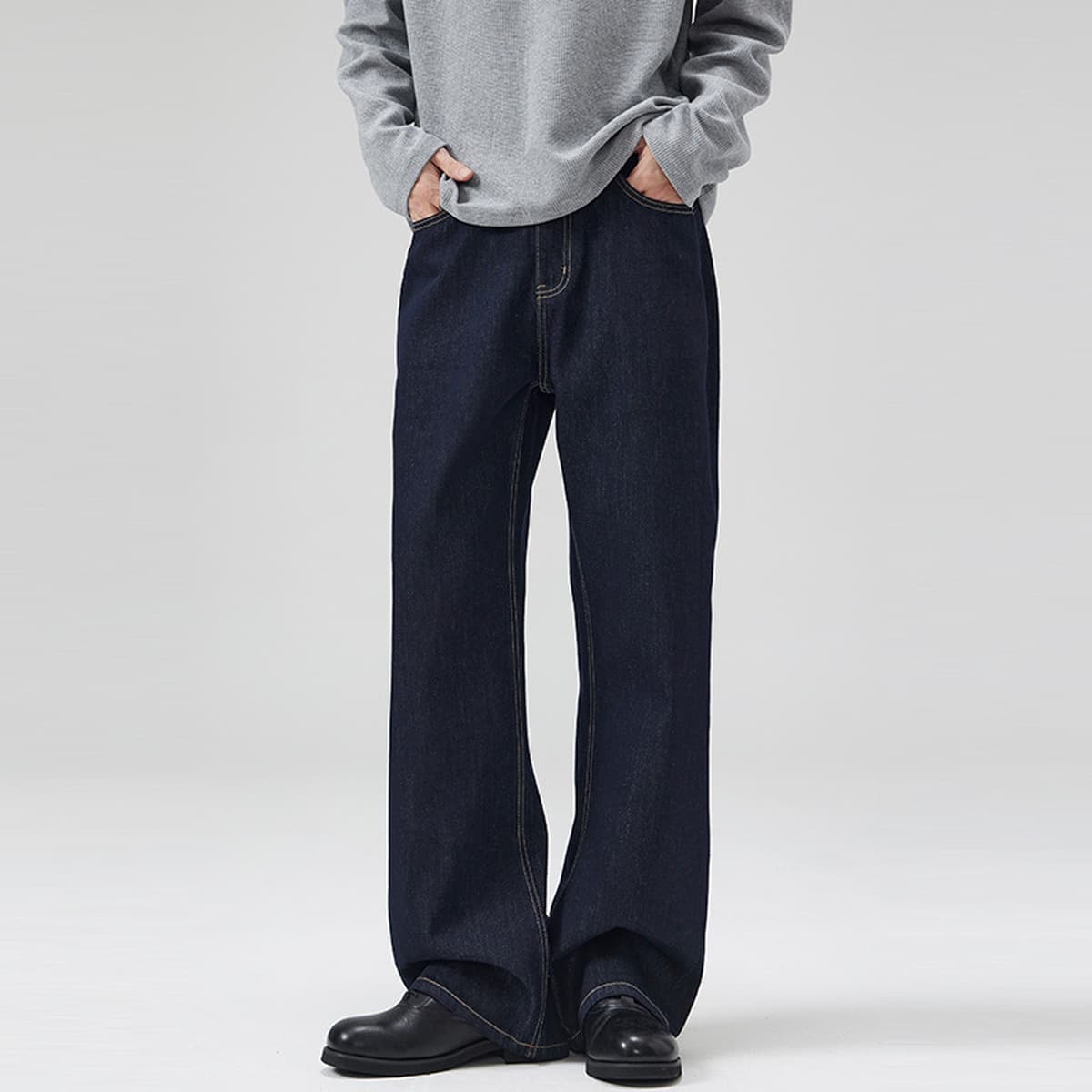 Мужская одежда LKTM # Темно-синие джинсы из необработанной коровы 2021M для мужчин и женщин, свободные классические прямые...