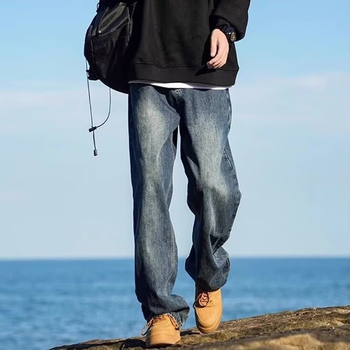 Прямые джинсы для мужчин весна-осень 2025, новая американская уличная мода, свободные повседневные длинные брюки оптом