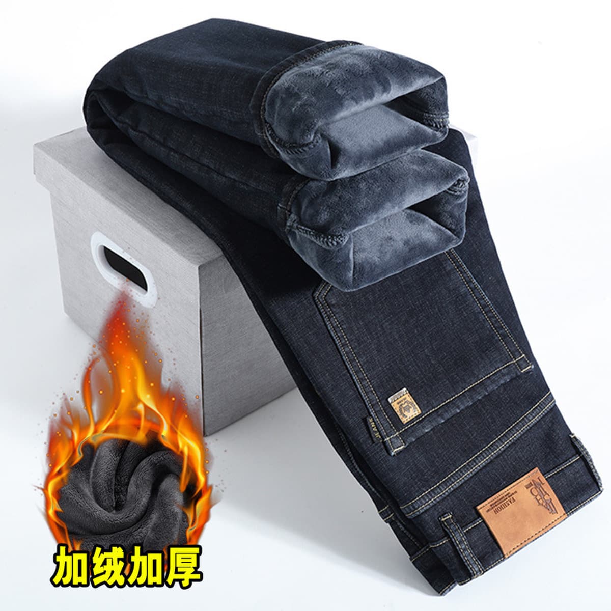 Зимние бархатные джинсы мужское качество рыхлые прямые удобные мужские брюки среднего возраста папа мужские брюки с высокой...