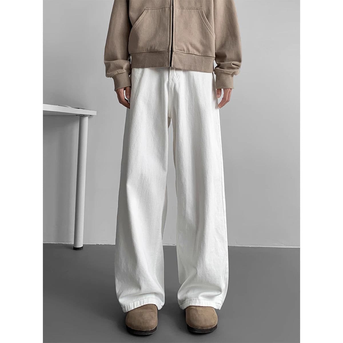 Американские тяжелые джинсы, мужские осенние белые модные брендовые широкие брюки, молодежные спортивные прямые брюки в...