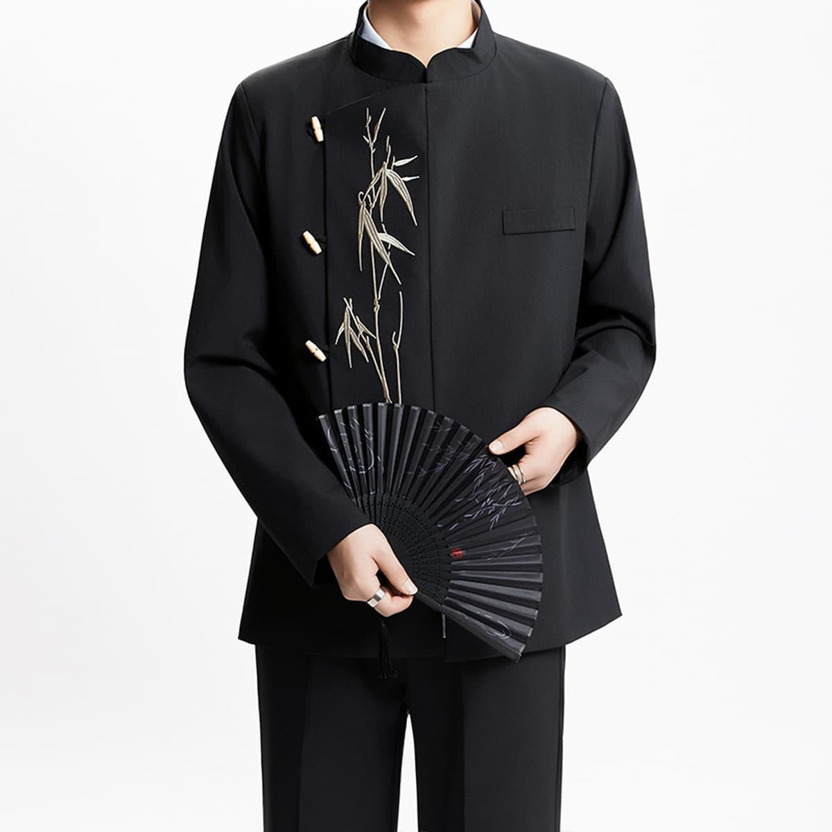 Новый китайский стиль китайского стиля Zhongshan костюм зеленый бамбук с пряжкой и воротником пиджак мужской костюм высокого...