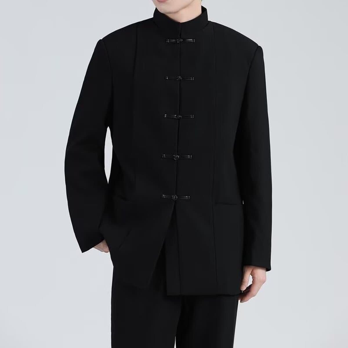 Новый китайский стиль китайского стиля Zhongshan костюм зеленый бамбук с пряжкой и воротником пиджак мужской костюм высокого...