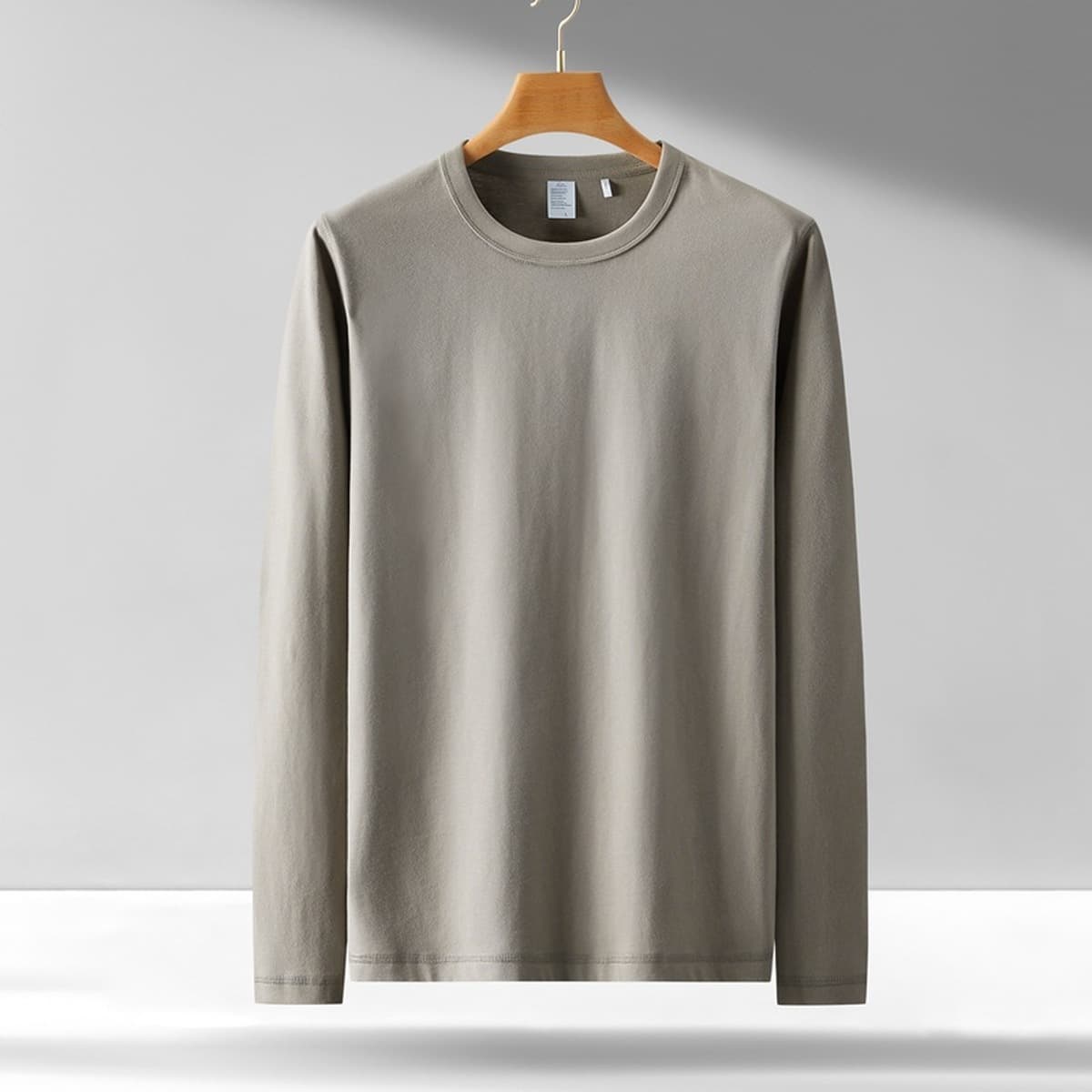Мужская футболка с длинным рукавом 300 г, хлопковая свободная Однотонная футболка с круглым вырезом, молодежная...