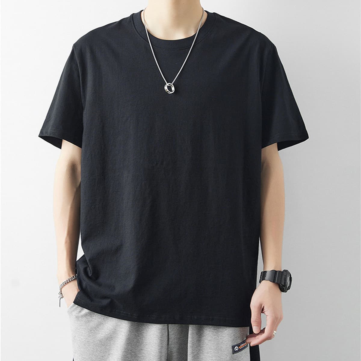 Мужская футболка из чистого хлопка с коротким рукавом, белая летняя одежда с полурукавом, мужская однотонная футболка из...