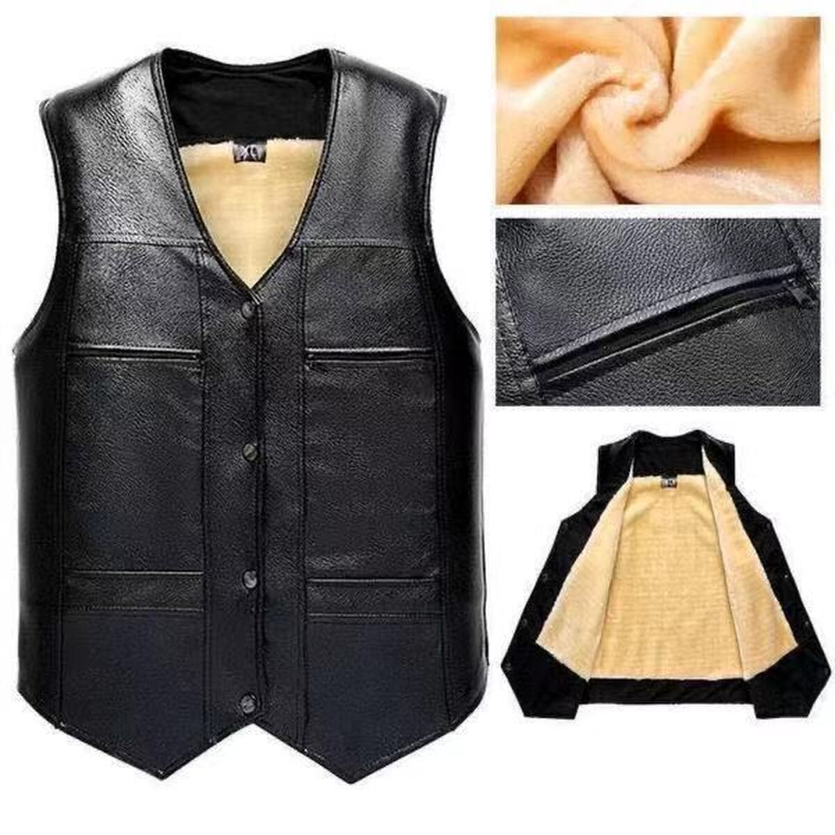 Кожаный жилет для мужчин на осень и зиму, теплый повседневный жилет для людей среднего и пожилого возраста, флисовый жилет с...