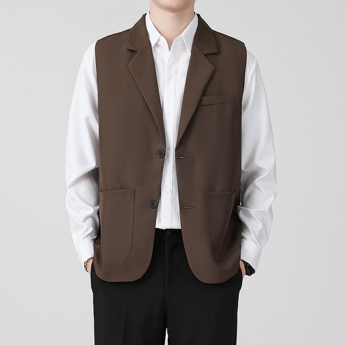 Нишевые жилеты Мужские жилеты Жилеты Куртки с воротником Тенденции Куртки дикие черные повседневные сюртуки