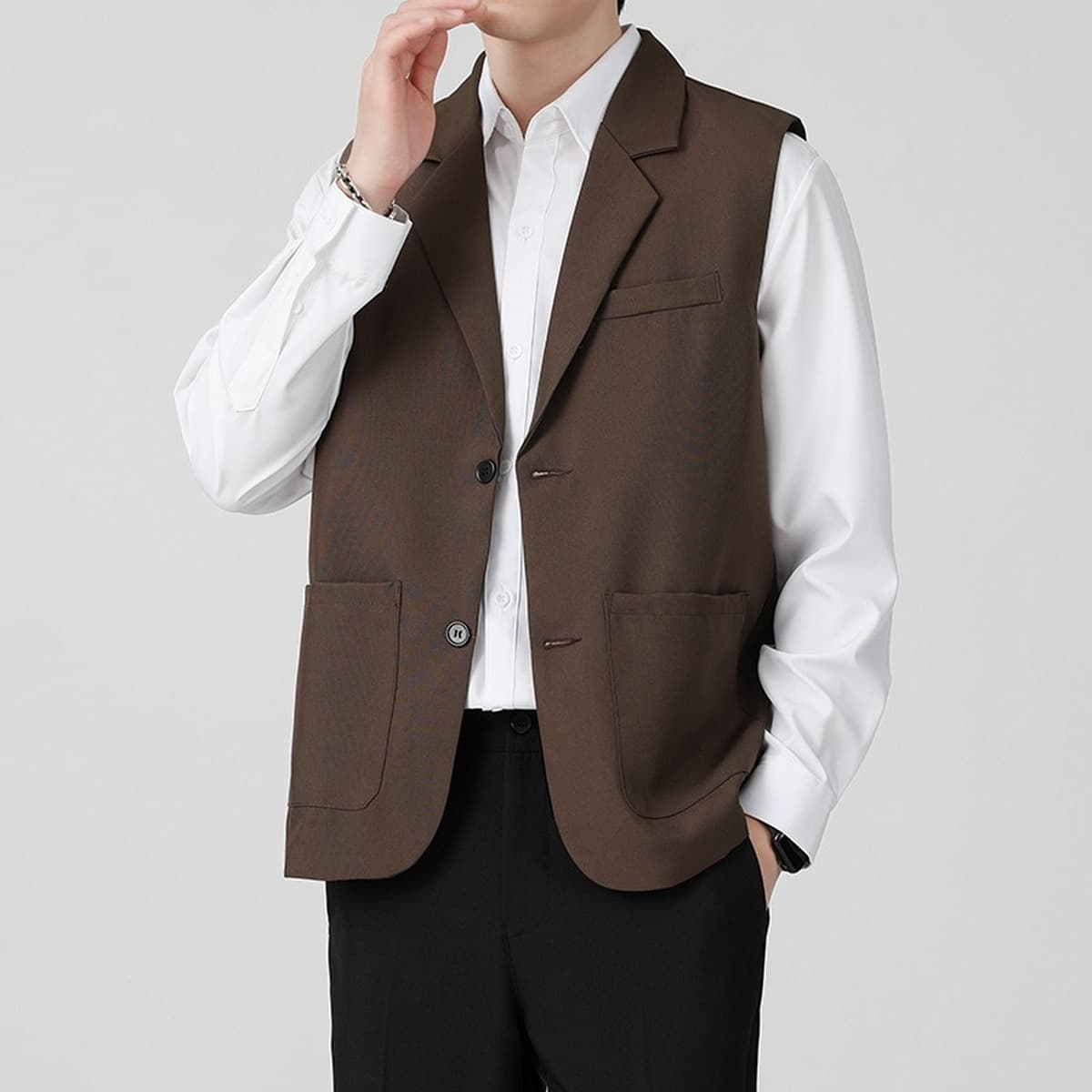 Нишевые жилеты Мужские жилеты Жилеты Куртки с воротником Тенденции Куртки дикие черные повседневные сюртуки