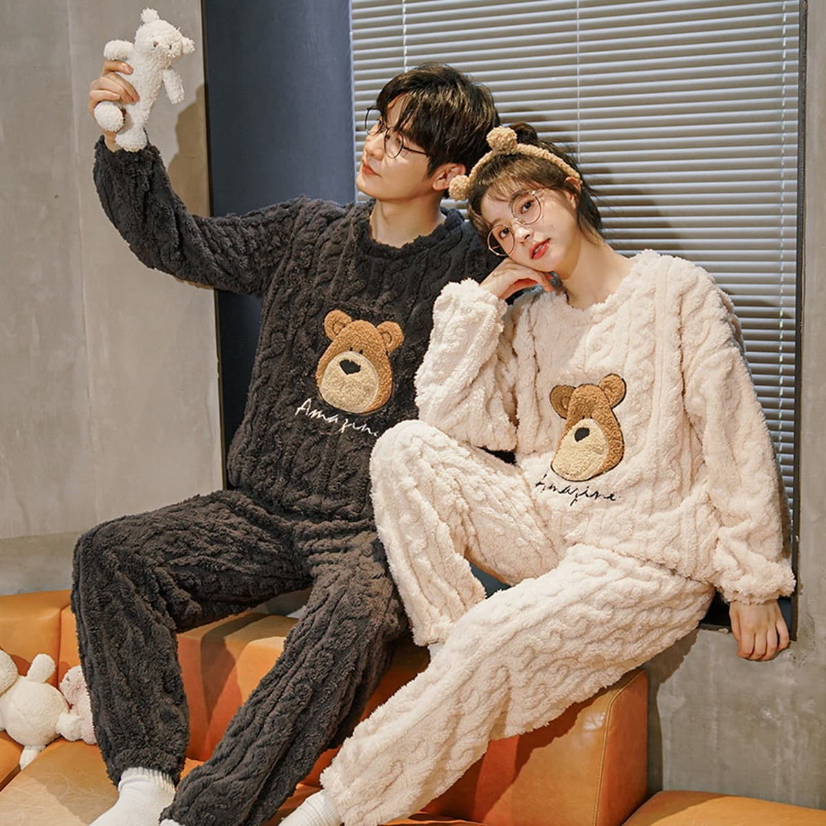 Фланелевая Пижама с героями мультфильмов, Женский утепленный костюм на флисовой подкладке, Мужская свободная теплая Домашняя...