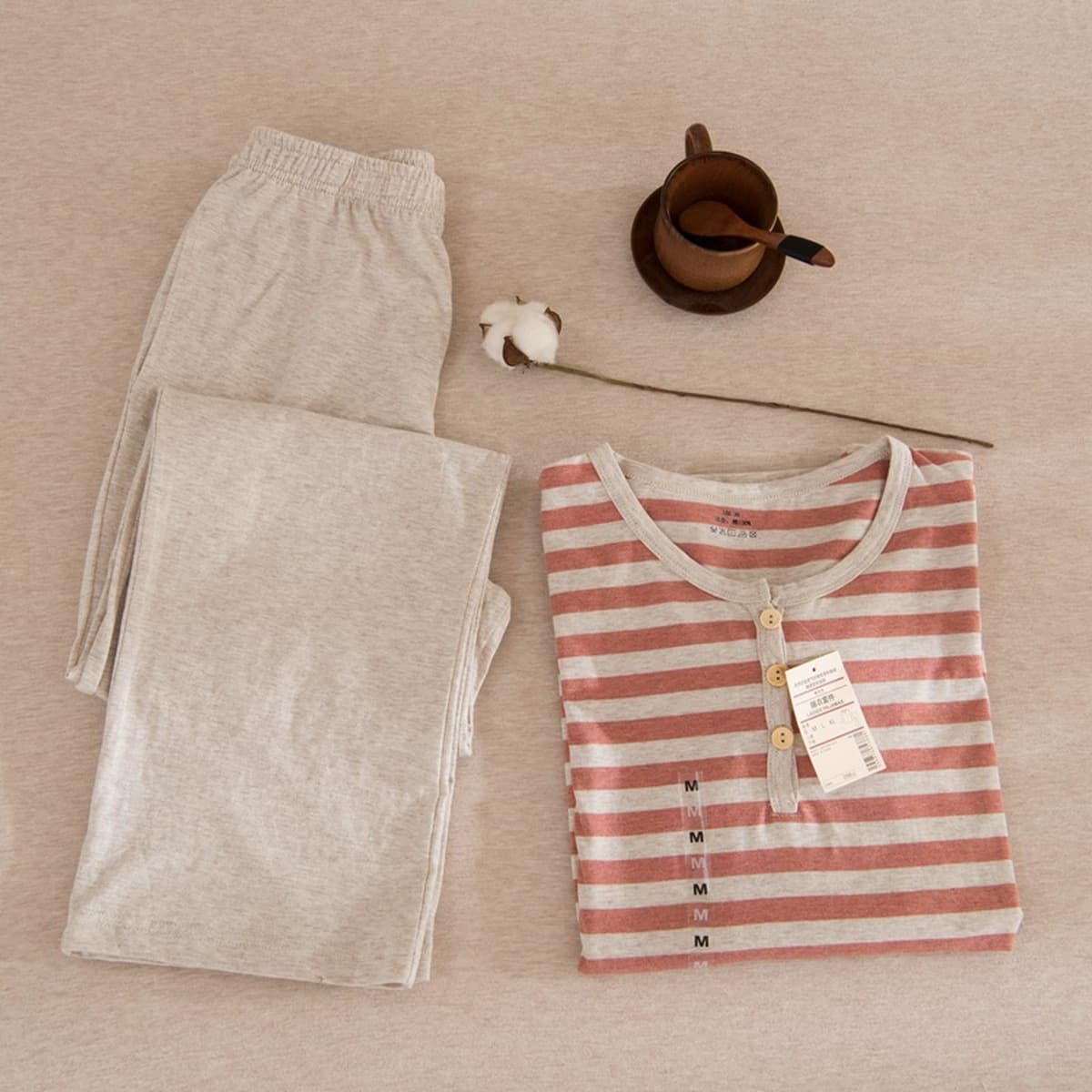 Безпечатный японский стиль хороший пижама без бокового шва женский хлопчатобумажный трикотажный хлопок домашний костюм...