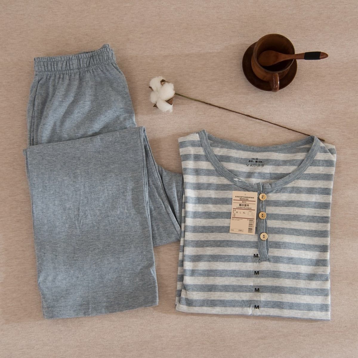 Безпечатный японский стиль хороший пижама без бокового шва женский хлопчатобумажный трикотажный хлопок домашний костюм...