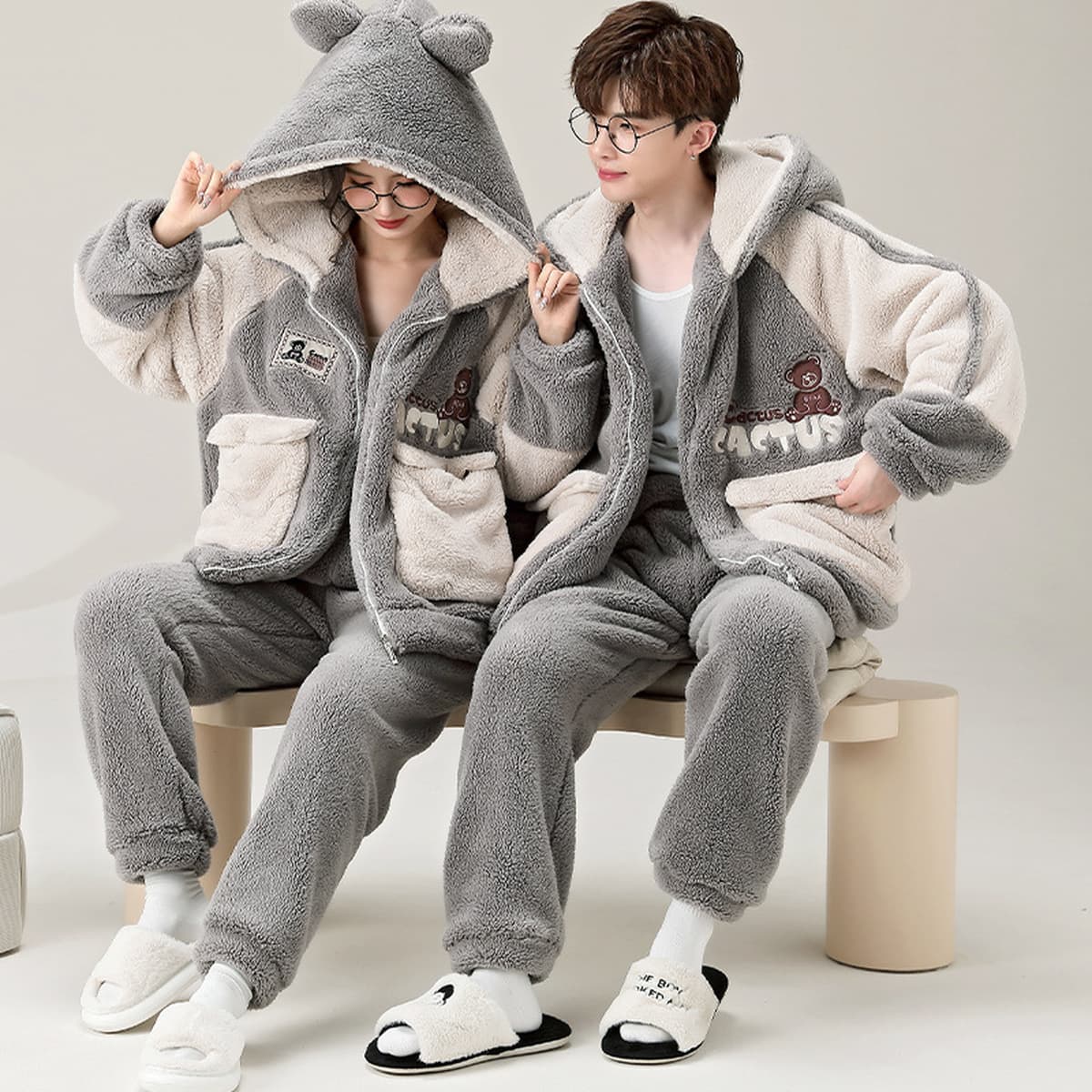 Пара пижамы женские осенние и зимние толстые коралловые бархатные 2024 новые мужские пижамы можно носить на улице