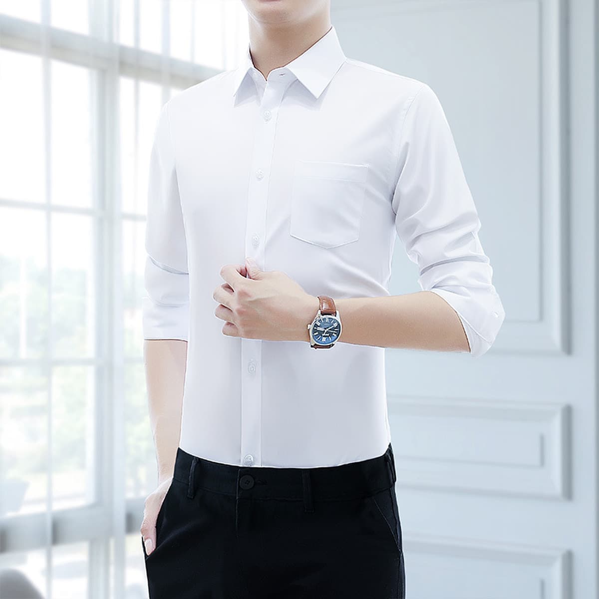 Белая рубашка Мужская рубашка с длинными и короткими рукавами Профессиональная Мужская фиксирующая одежда больших размеров...