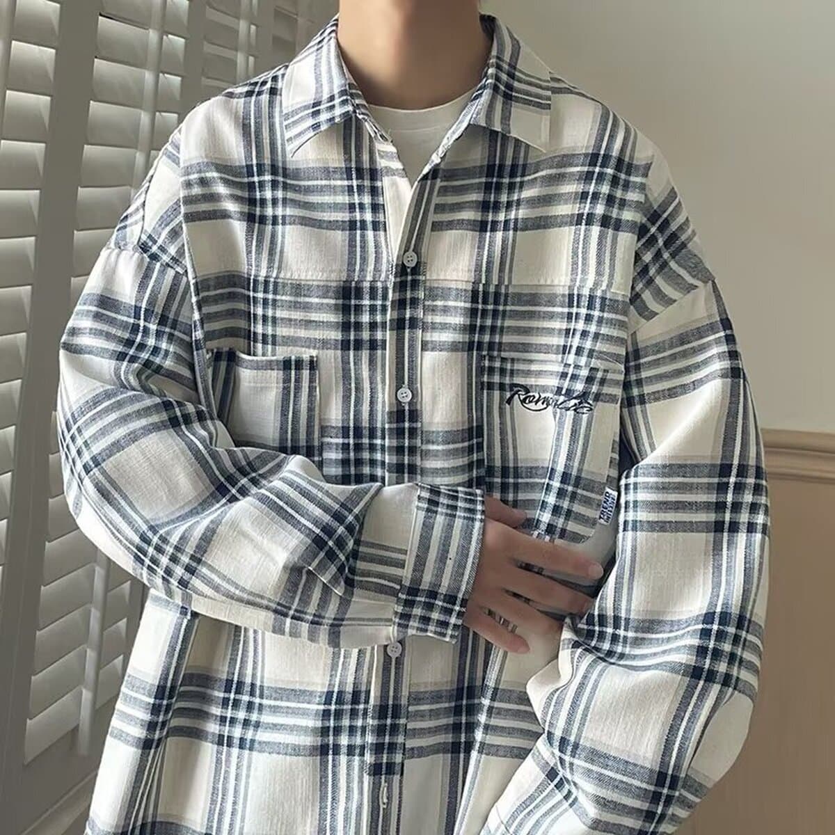 Мужская рубашка в клетку больших размеров, длинный рукав, весна-осень 2025, модный американский ретро стиль, свободный...