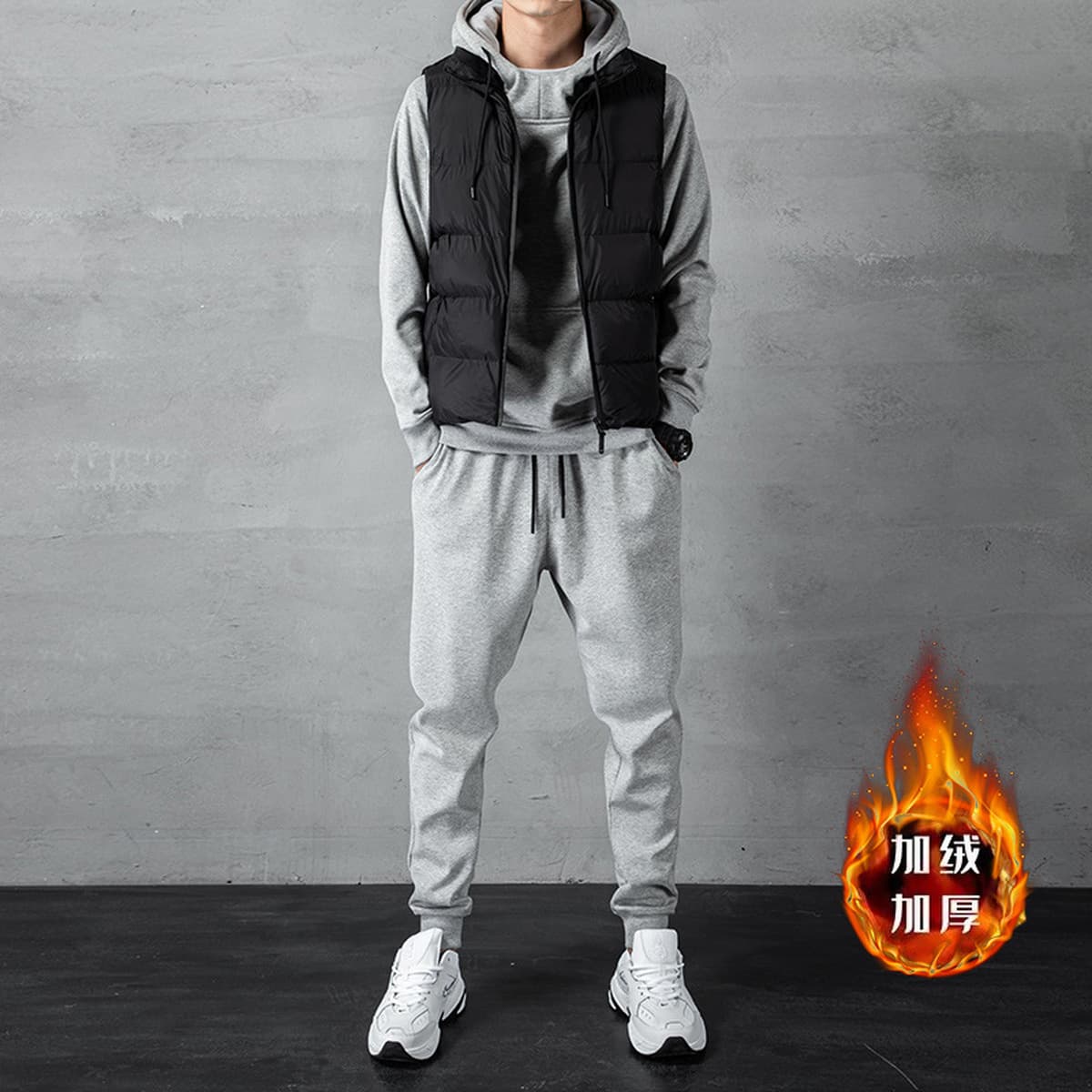 Мужской толстовка с капюшоном на осень и зиму, новый корейский стиль, бархатный утолщенный кардиган большого размера, жилет...