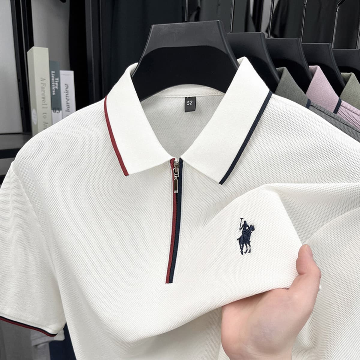 Новая летняя мужская модная однотонная рубашка-поло с вышивкой и короткой молнией для молодых и мужчин среднего возраста,...