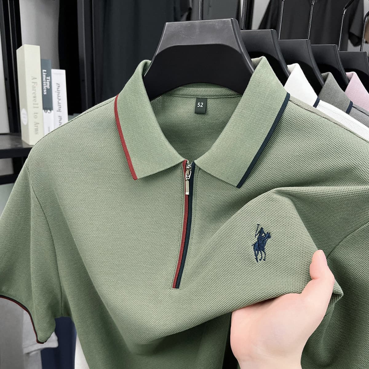 Новая летняя мужская модная однотонная рубашка-поло с вышивкой и короткой молнией для молодых и мужчин среднего возраста,...