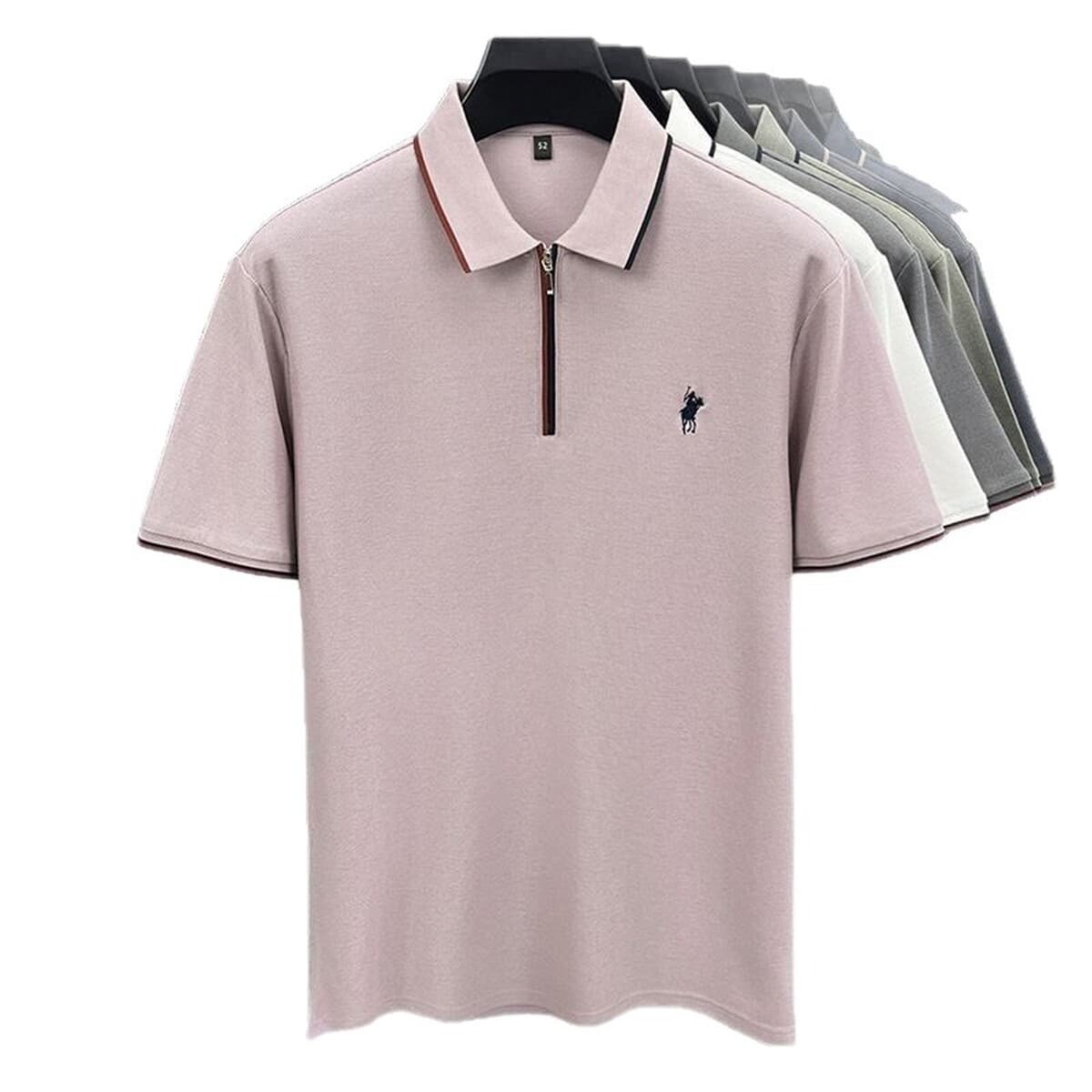 Новая летняя мужская модная однотонная рубашка-поло с вышивкой и короткой молнией для молодых и мужчин среднего возраста,...