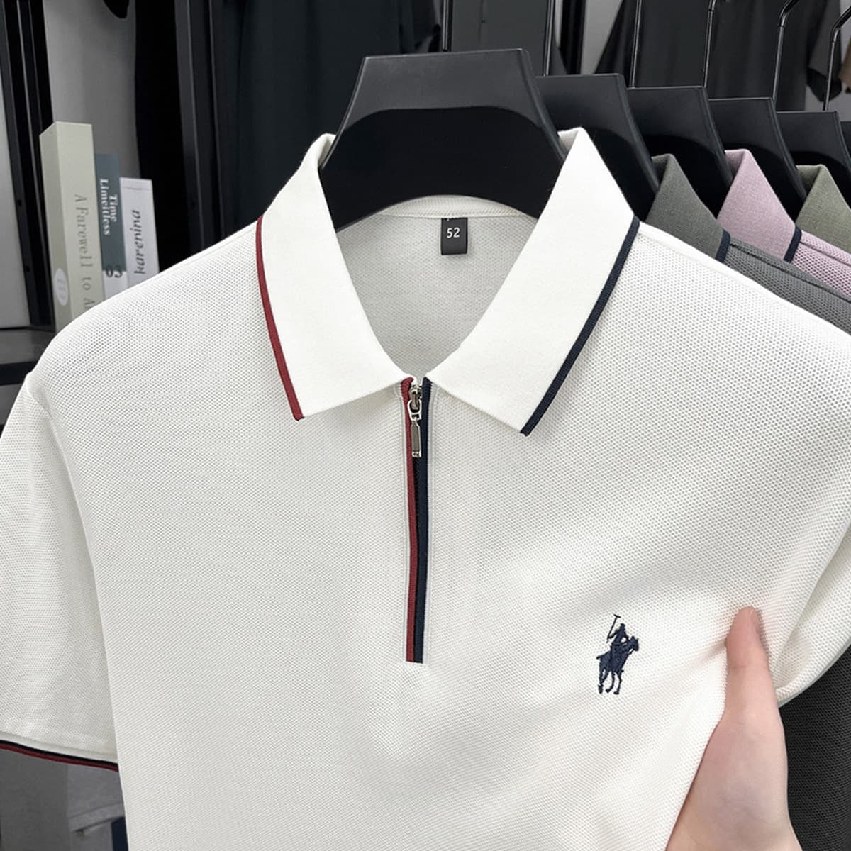 Новая летняя мужская модная однотонная рубашка-поло с вышивкой и короткой молнией для молодых и мужчин среднего возраста,...