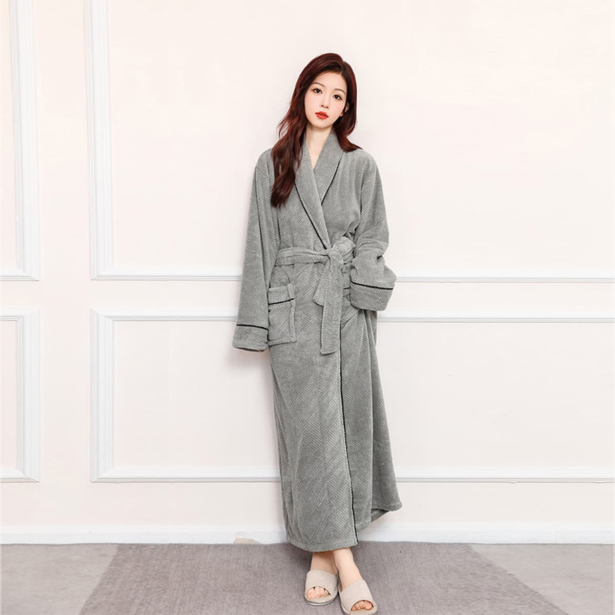 Осенне-зимний халат, мужские коралловые бархатные утолщенные пижамы, удлиненный халат большого размера для пары, удобная...