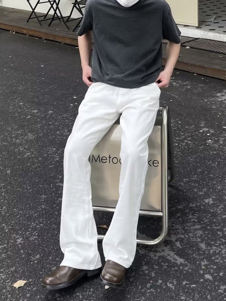 Чисто-белая американская высокая улица vibe тонкая, тонкая, длинная, высокая, повседневная дикая пара джинсы