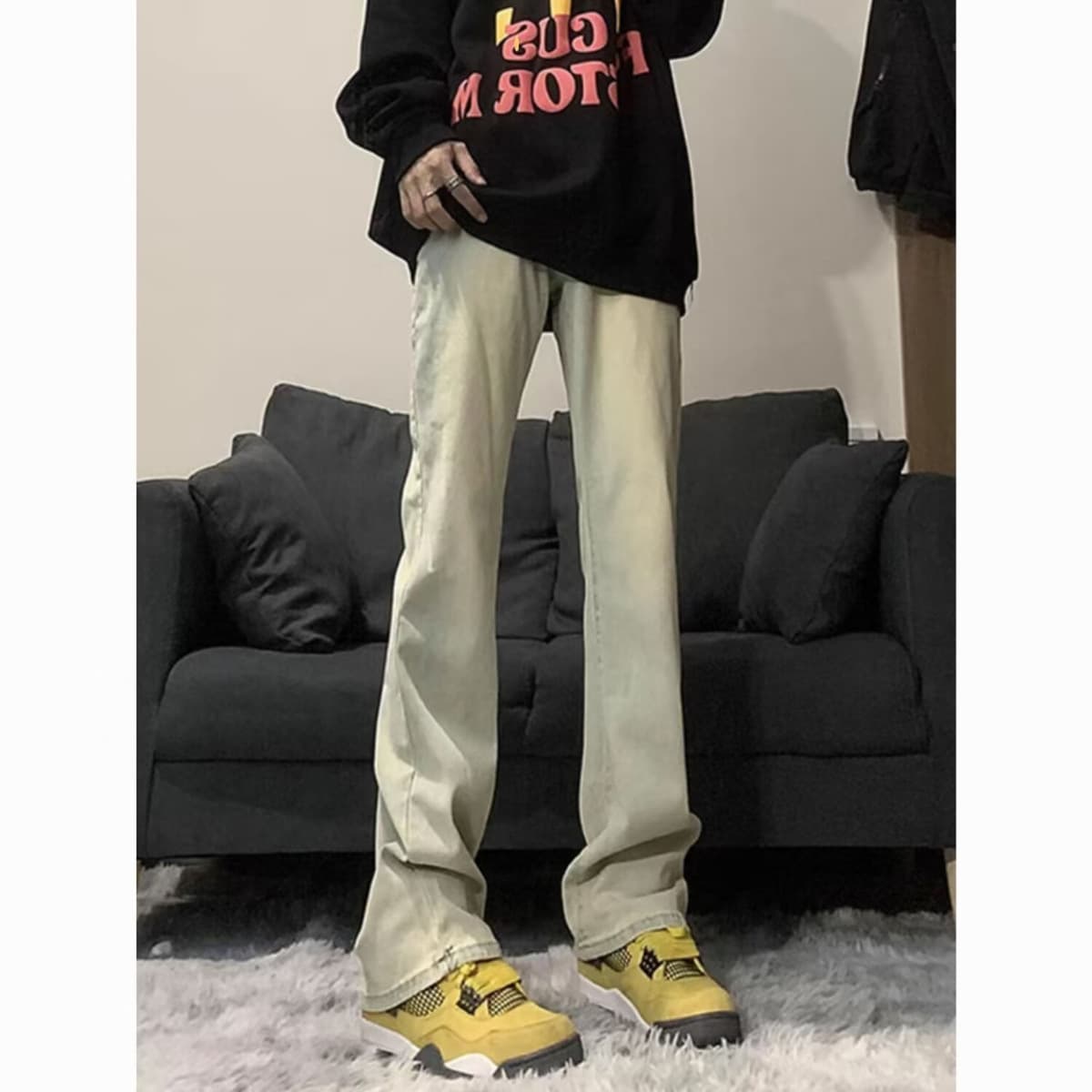 2025 желтые грязевые джинсы с высокой талией мужские весенне-осенние новые американские высокие уличные брюки vibe высокие...