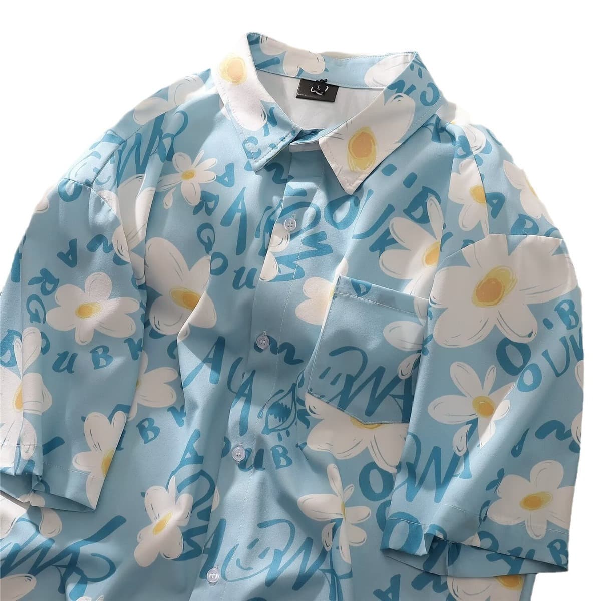 Мужская летняя рубашка с коротким рукавом из тонкой шелковистой ткани, гавайский цветочный принт, модная пляжная рубашка,...