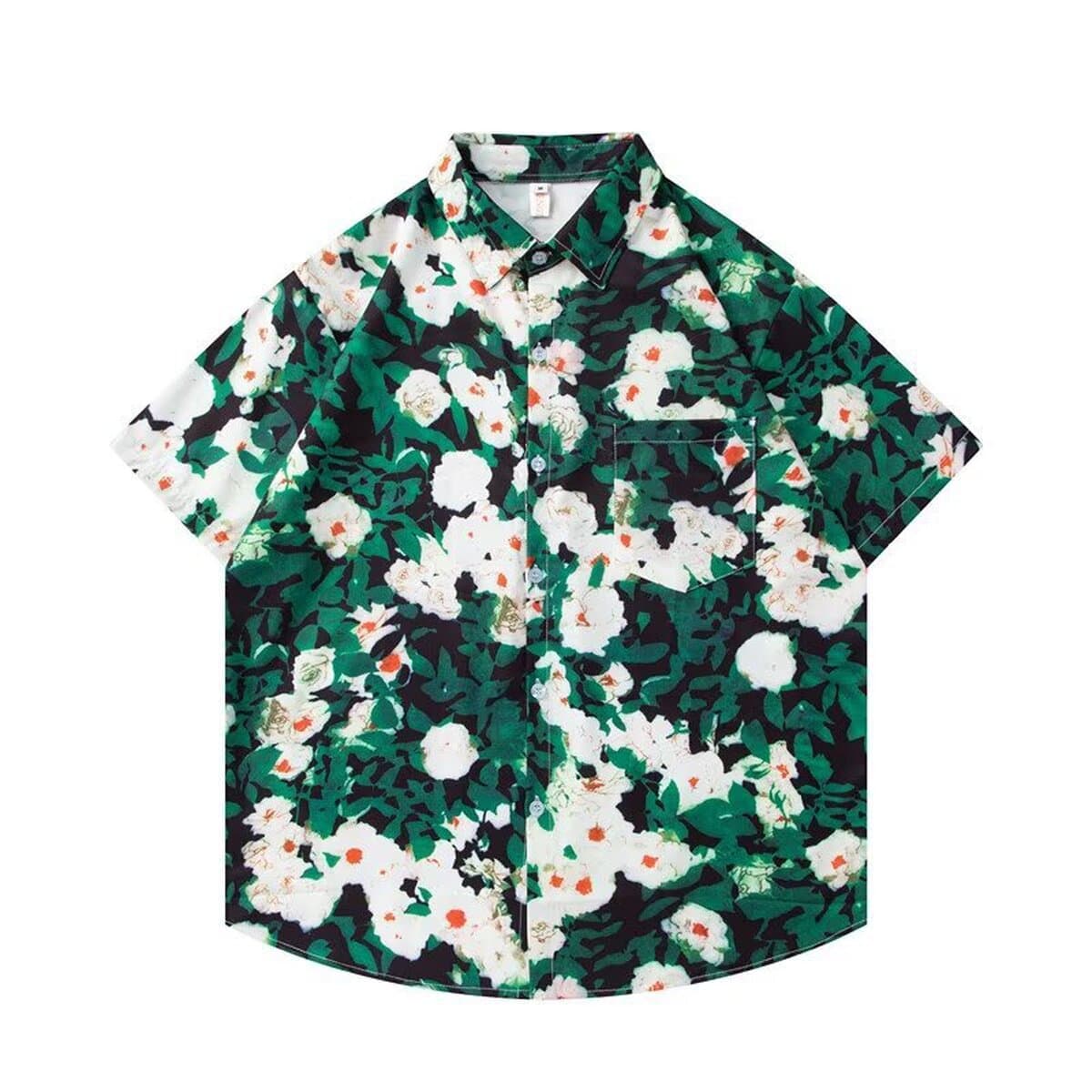 Мужская летняя рубашка с коротким рукавом из тонкой шелковистой ткани, гавайский цветочный принт, модная пляжная рубашка,...
