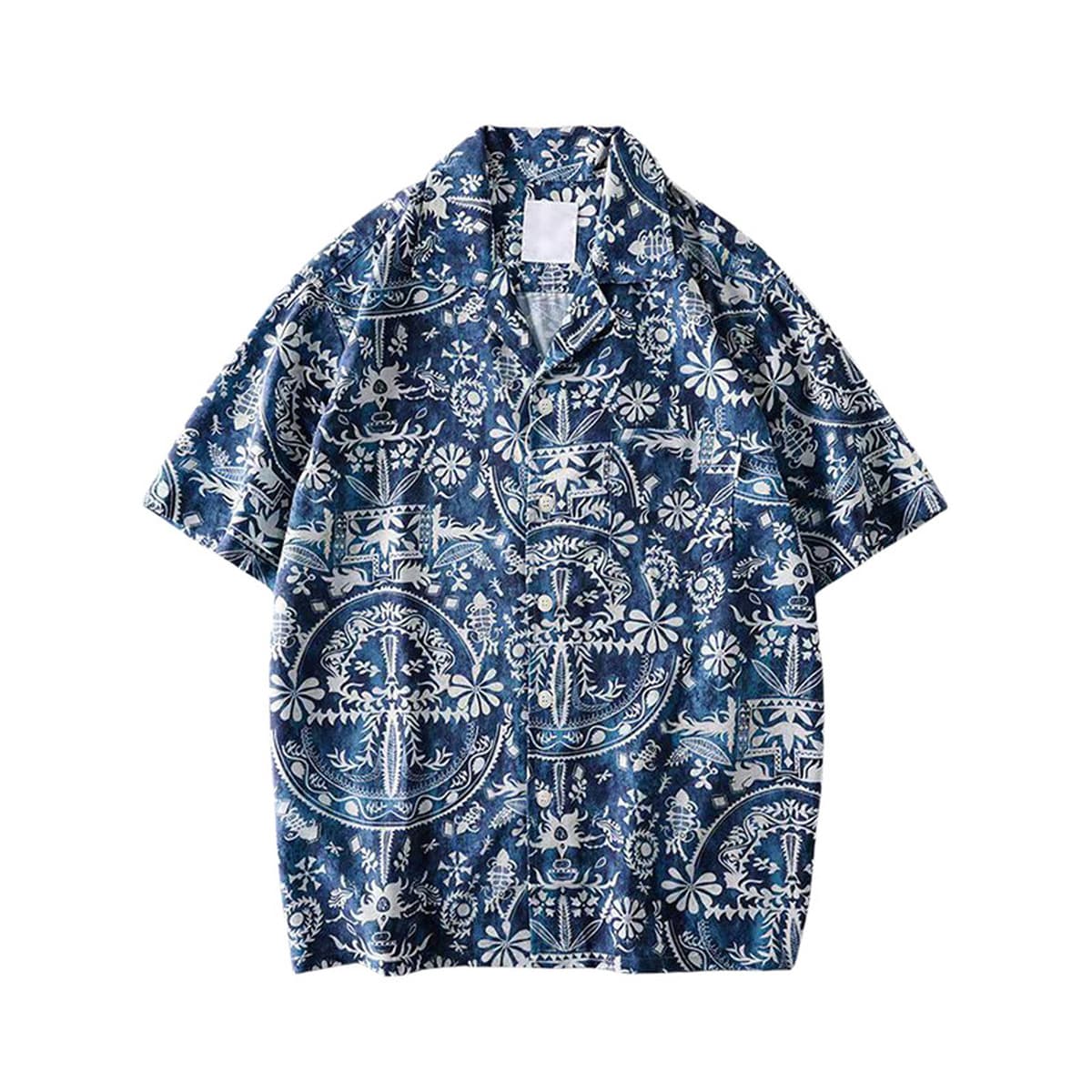 Мужская летняя рубашка с коротким рукавом из тонкой шелковистой ткани, гавайский цветочный принт, модная пляжная рубашка,...