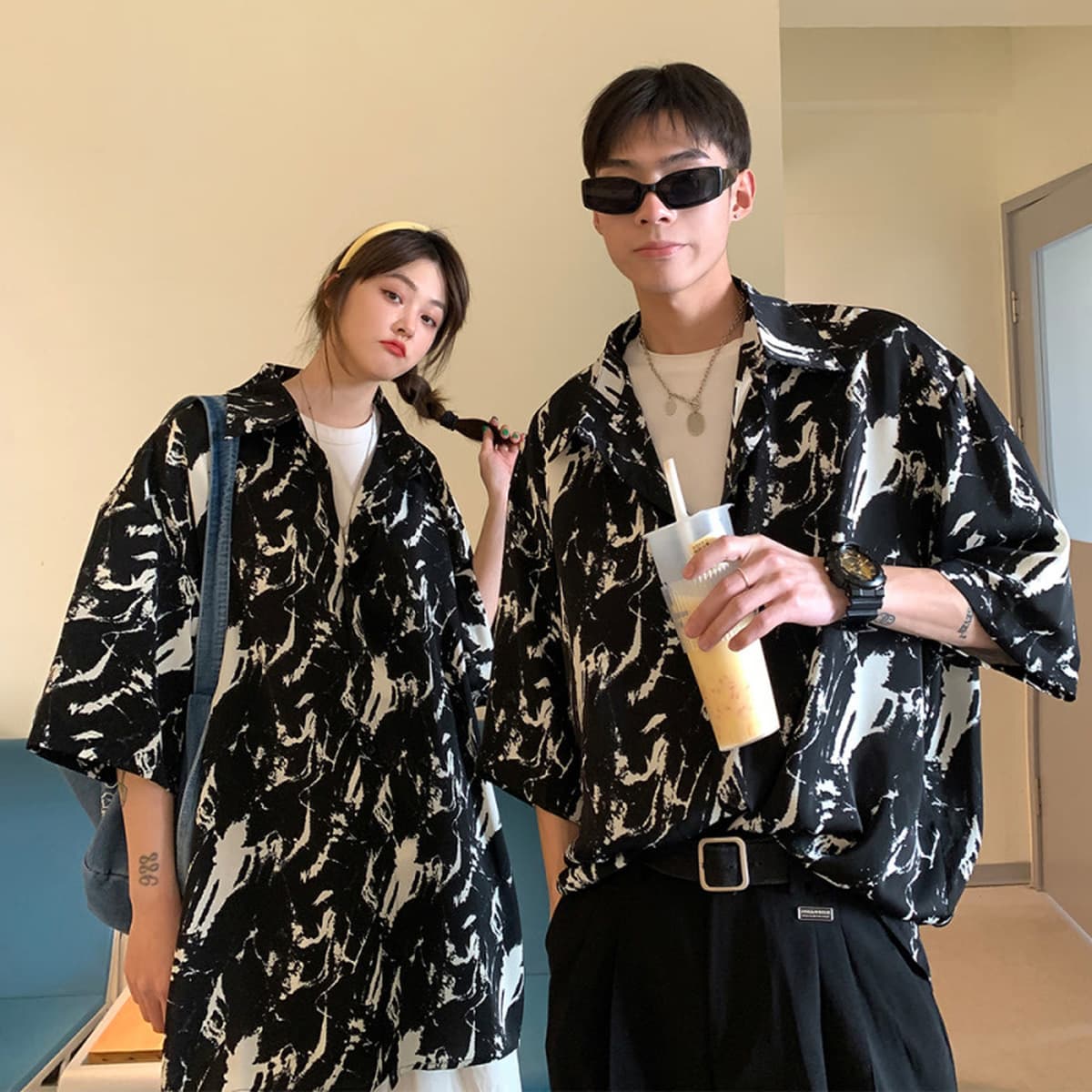 Гавайская цветочная рубашка мужская с короткими рукавами ледяной шелк прилив пляжная рубашка летняя тонкая свободная куртка...