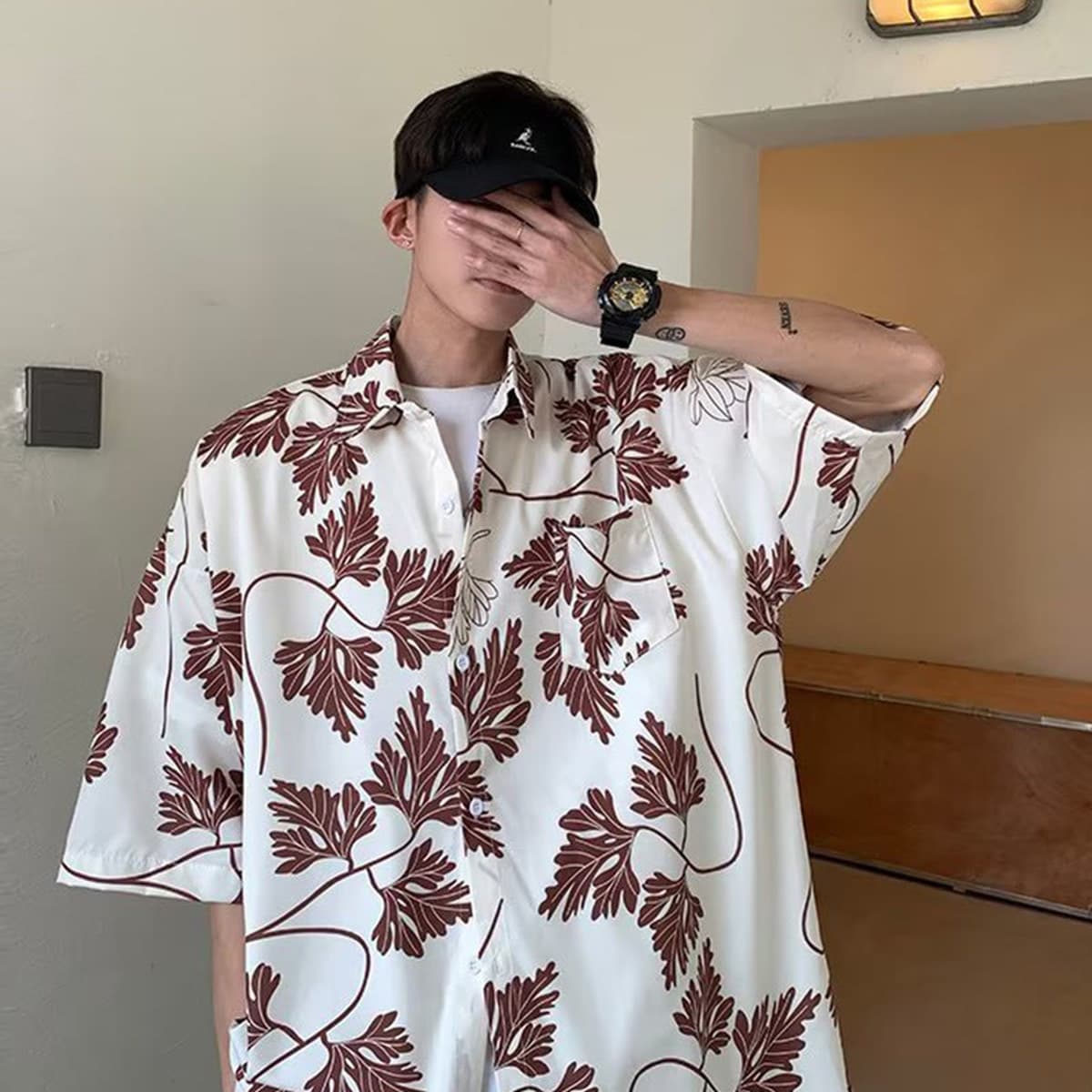 Гавайская цветочная рубашка мужская с короткими рукавами ледяной шелк прилив пляжная рубашка летняя тонкая свободная куртка...
