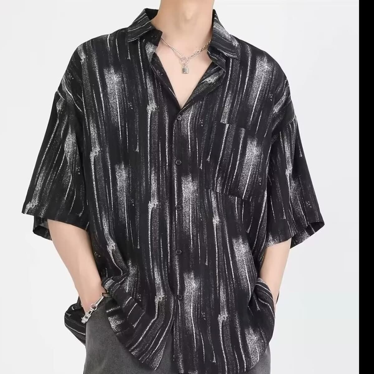 Гавайская цветочная рубашка мужская с короткими рукавами ледяной шелк прилив пляжная рубашка летняя тонкая свободная куртка...