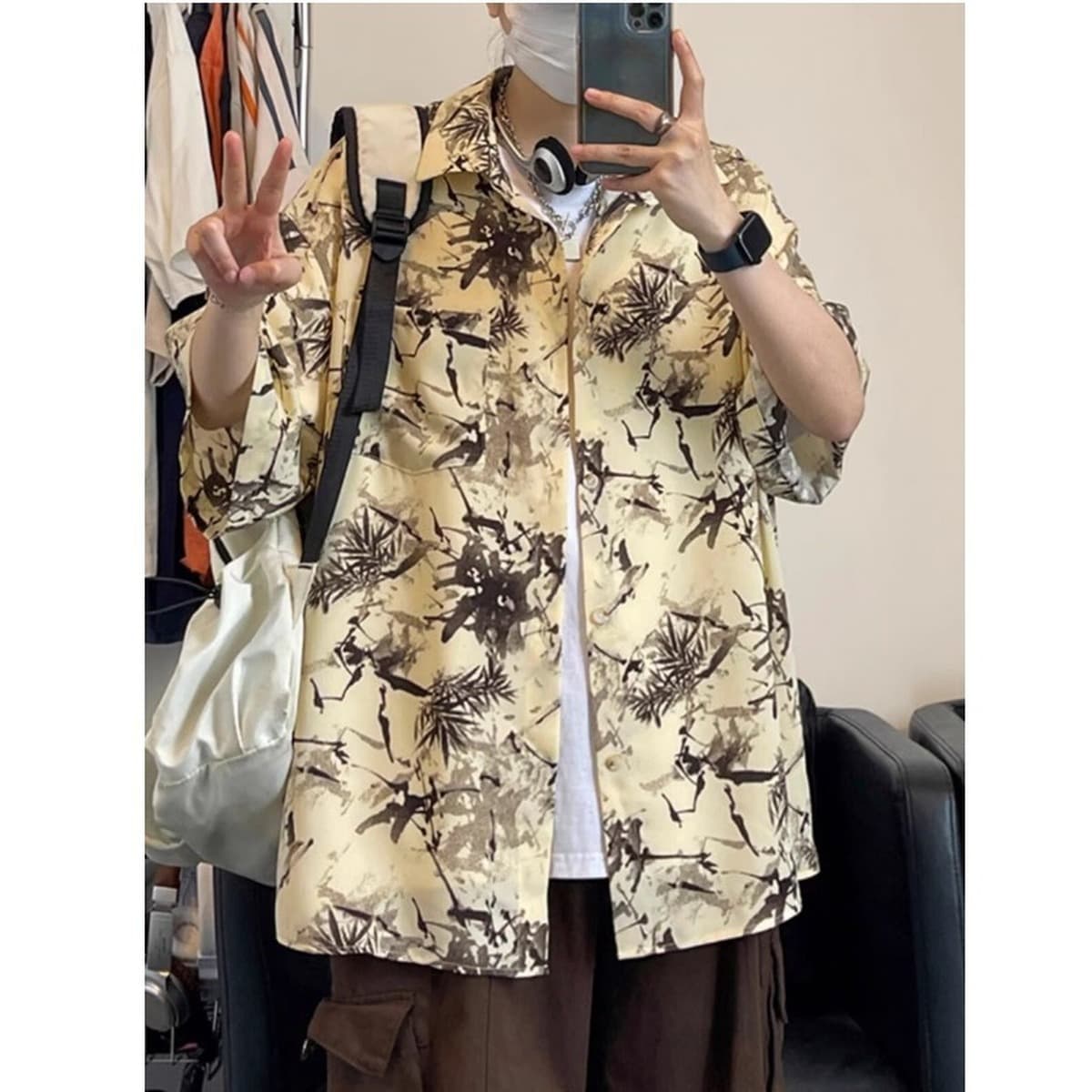 Мужская рубашка с гавайским цветочным принтом, короткий рукав, из ледяного шелка, модная пляжная рубашка, летняя тонкая...