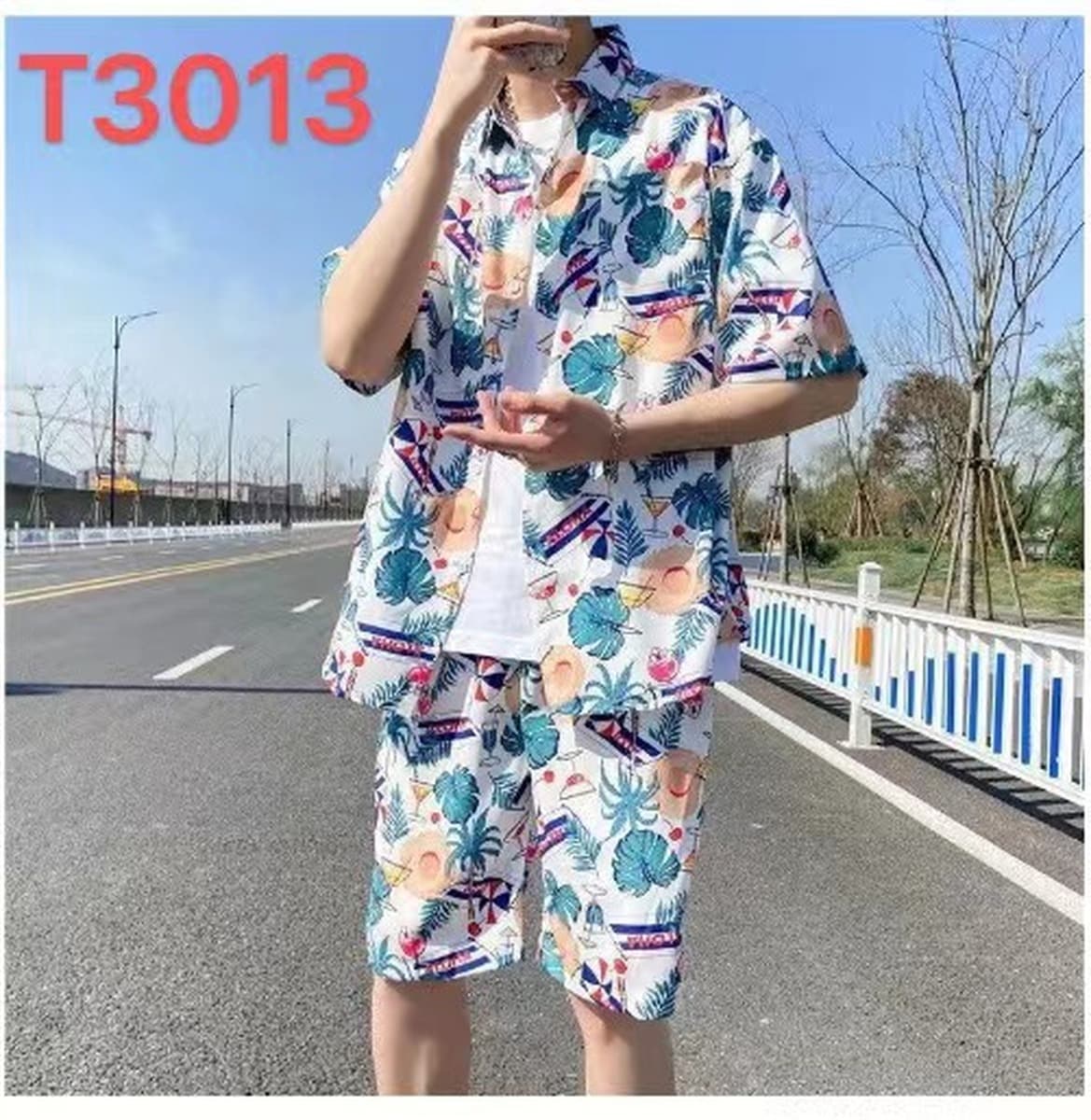 Мужской пляжный костюм из ледяного шелка: рубашка с коротким рукавом и цветочным принтом, свободные гавайские шорты большого...