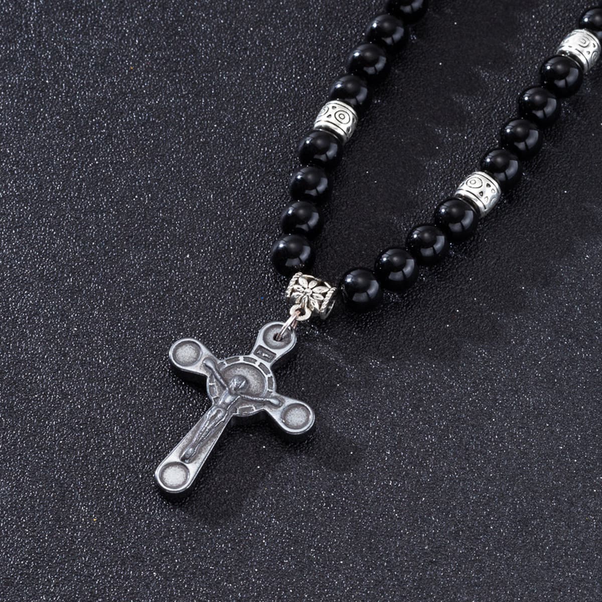 Ювелирные изделия для внешней торговли Amazon, мужские черные бусины, круглые бусины 8 мм, ожерелье с крестом, религиозная...