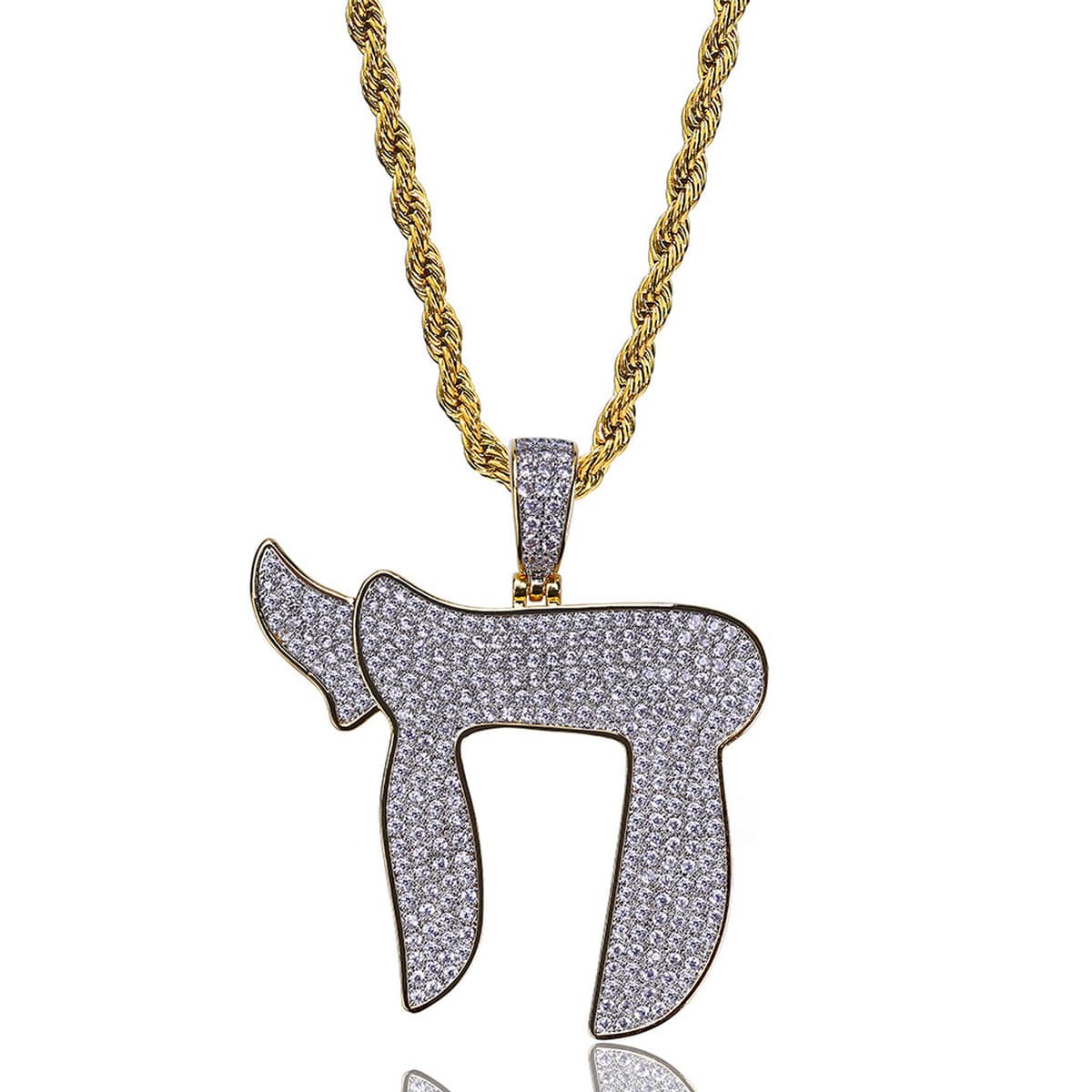 Европейский и американский новый религиозный символ Chai мужское ожерелье hiphop хип-хоп микро-инкрустированный позолоченный...