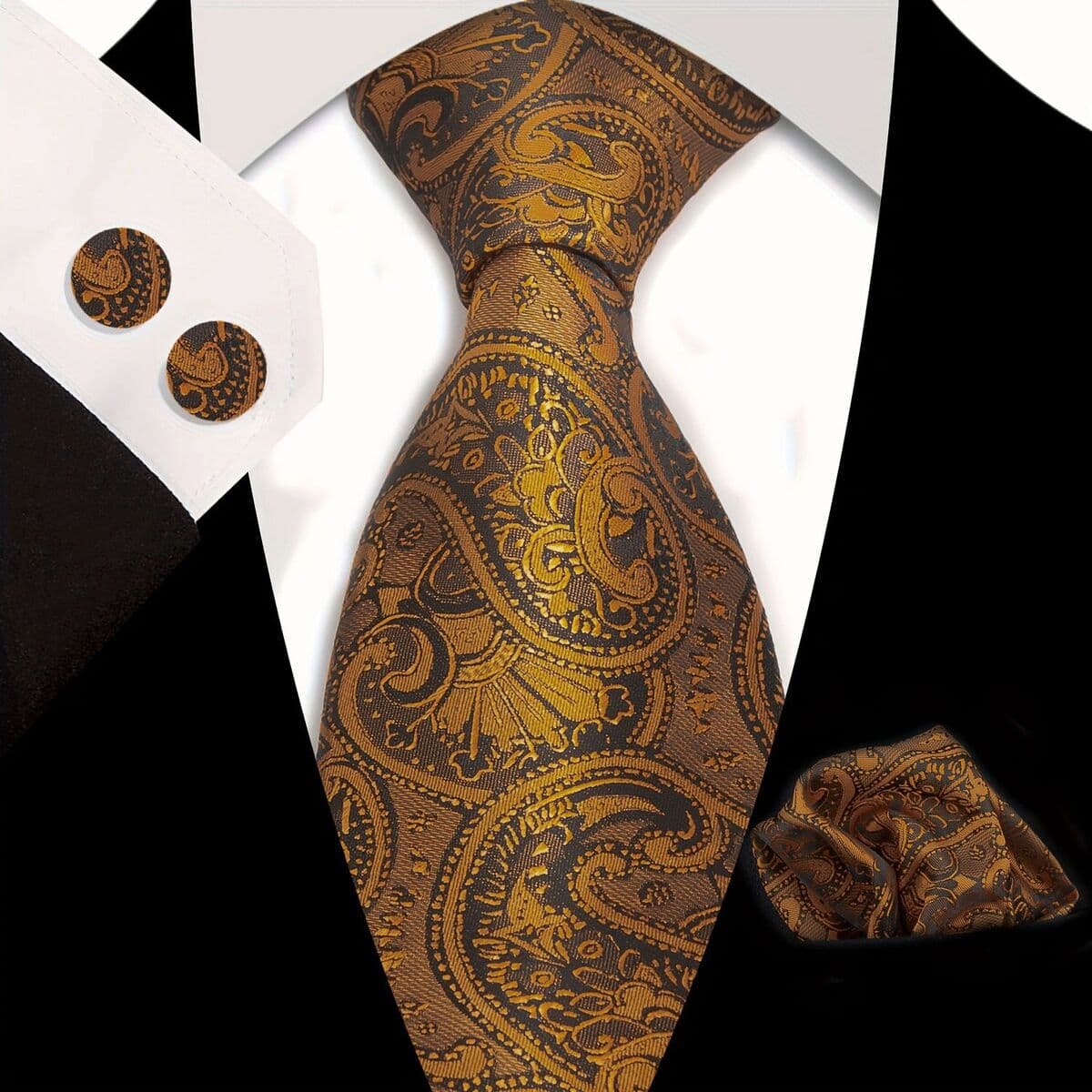Мужской галстук карман Квадратные запонки костюм Деловое платье Винтаж 8,5 см жаккардовый галстук Пейсли набор из 3 предметов