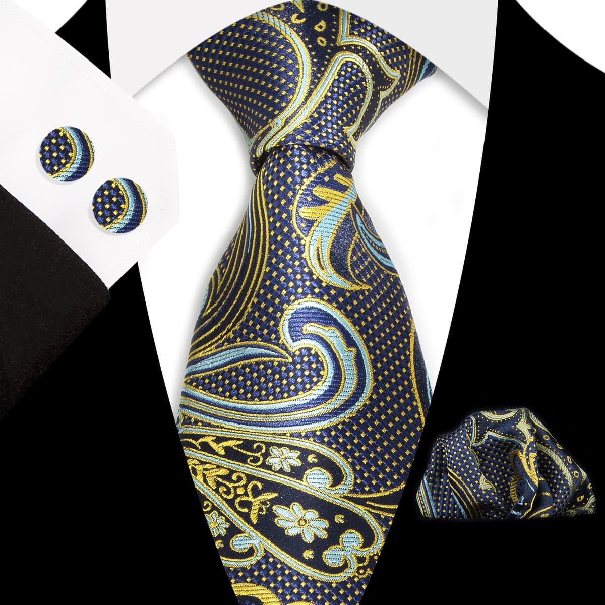 Мужской галстук карман Квадратные запонки костюм Деловое платье Винтаж 8,5 см жаккардовый галстук Пейсли набор из 3 предметов