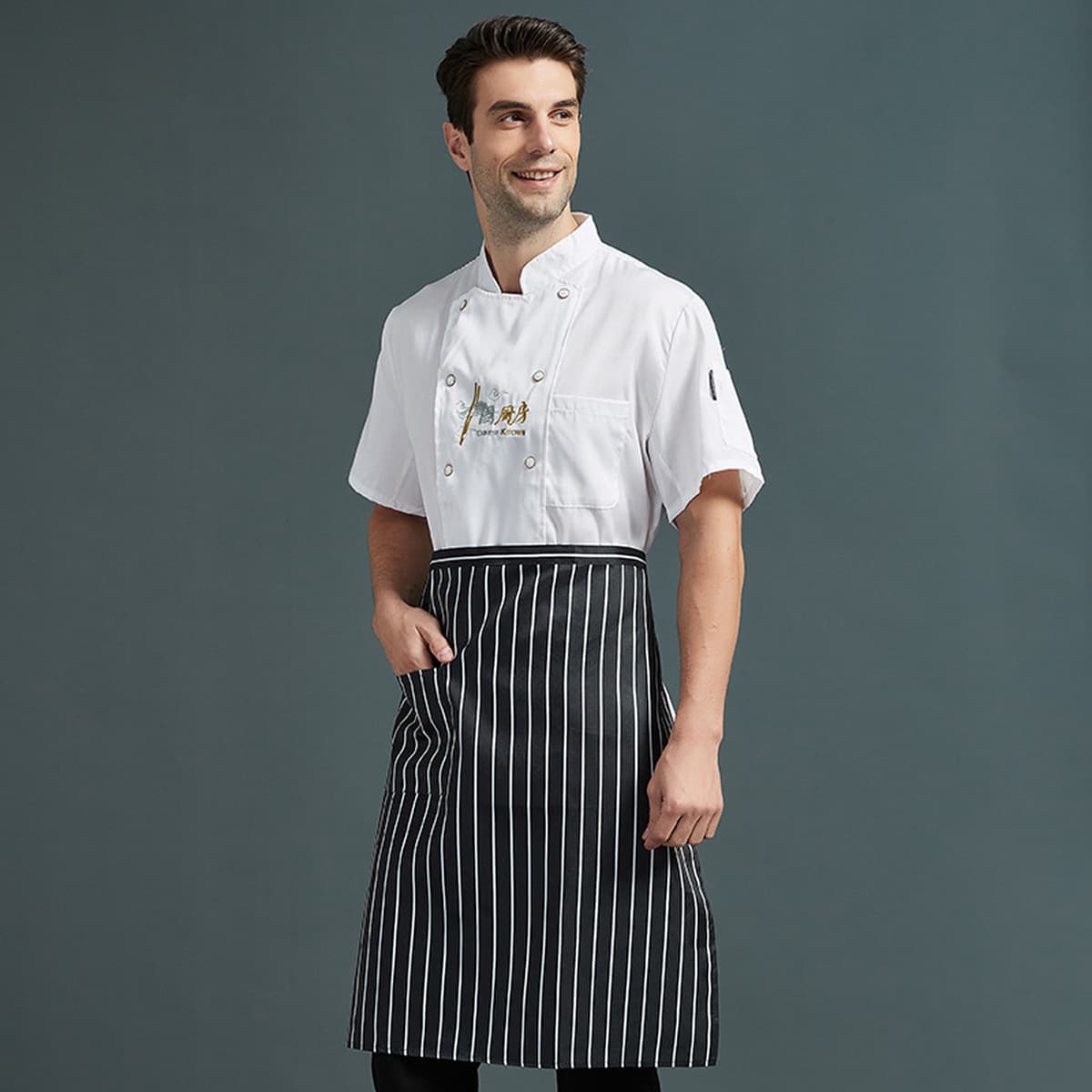 Рабочая одежда шеф-повара Осенне-зимний костюм с длинными рукавами Мужская гостиничная кухонная одежда больших размеров...