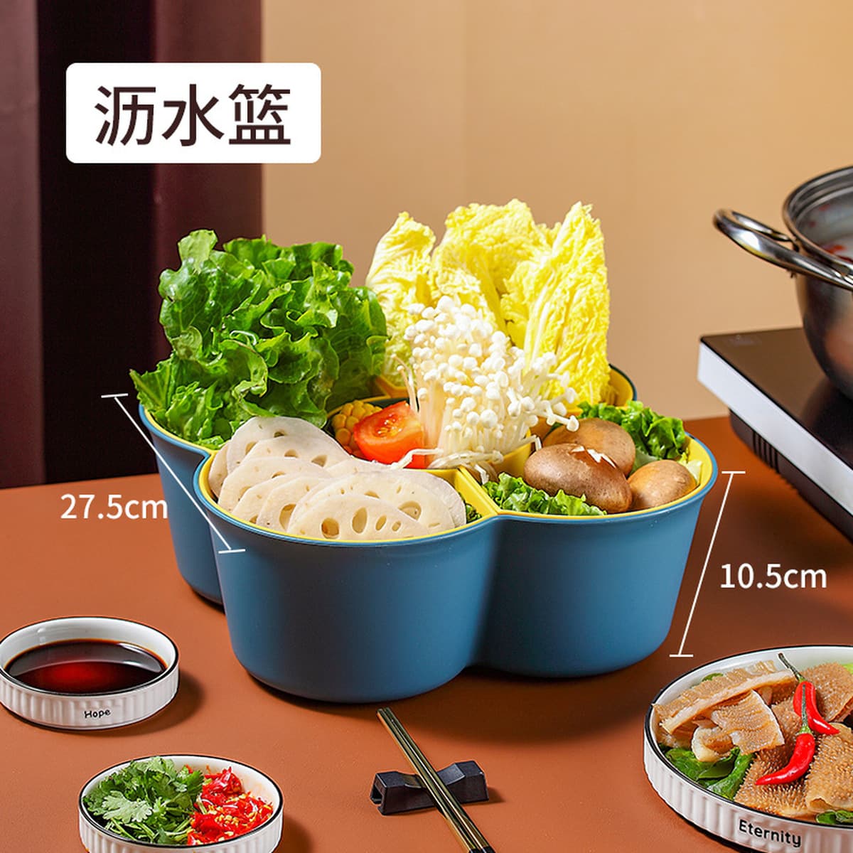 Бытовая кухонная тарелка для горячего горшка Раковина для мытья овощей Корзина для слива Двухслойная многосеточная тарелка...